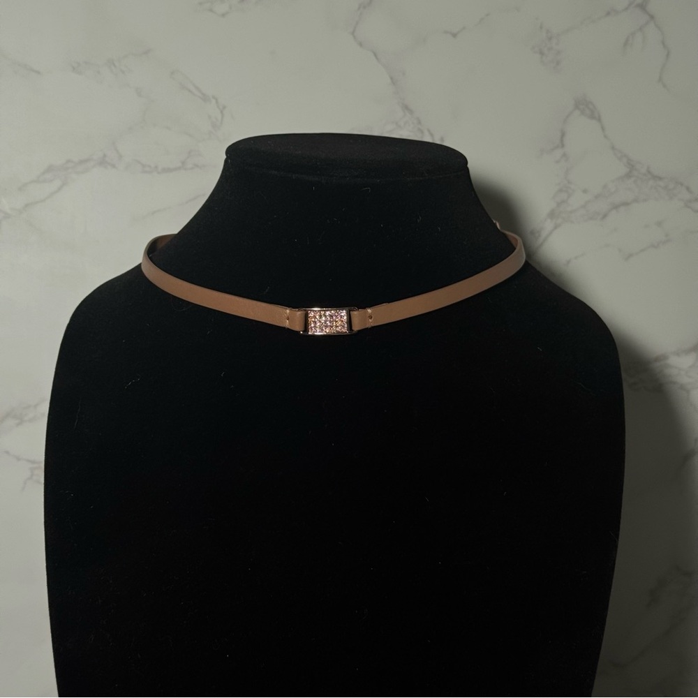 Elegant Tan Choker Necklace with Pink Accent